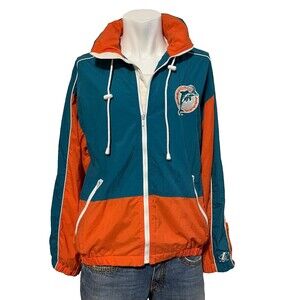 Miami Dolphins Vintage 80s Logo Athletic Hooded Lightweight Jacket Medium